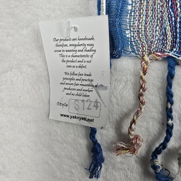 Yak‎ & Yeti Blue Multicolor Fringe One Size Cotton Women's Scarf New - Picture 3 of 6
